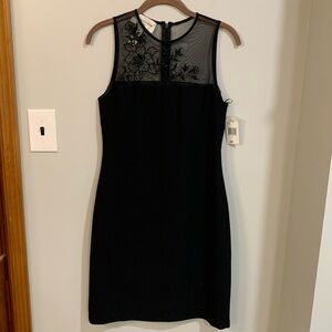 Evan Picone Black Sleeveless Sheath Dress Sheer Floral Mesh Top 6P Petite NWT